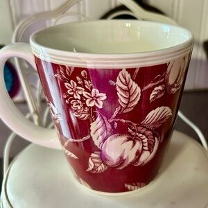 Waverly Red Floral Ceramic Mug with White Botanical Print
